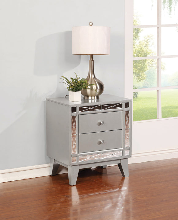 Leighton 2 Drawer Nightstand Metallic Mercury - Renzzi Furniture