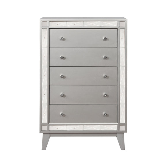 Leighton 5 Drawer Chest Metallic Mercury - Renzzi Furniture