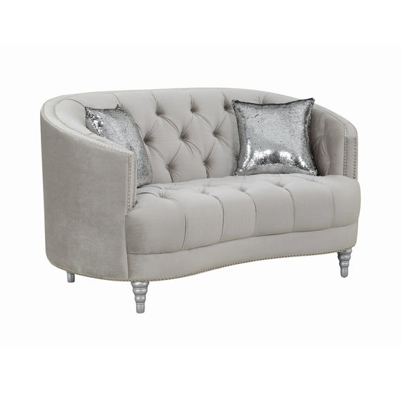 Avonlea Sloped Arm Tufted Loveseat Grey - Angle