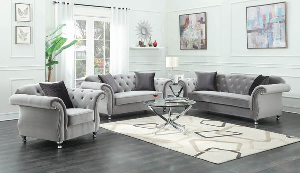 Frostine Button Tufted Loveseat Silver - Renzzi Furniture